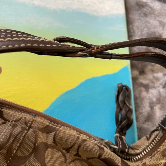 Coach Signature Jacquard Logo Mini Hobo Shoulder Bag Tan Brown - Picture 5 of 6